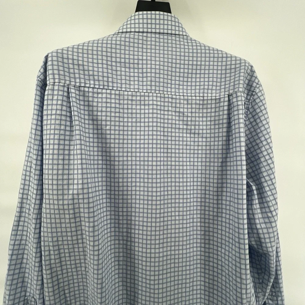 Duchamp London Men's Dress Shirt 18 XXL 46 Blue White Check Slim‎ Fit Stretch